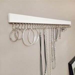 Wall necklace holder jewlery organizer, Jewelry hanging necklace jewelry shelf with hooks, wooden earring ring display, jewlery. organizer