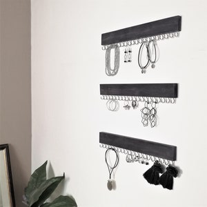 Wall necklace holder jewlery organizer, Jewelry hanging necklace jewelry shelf with hooks, wooden earring ring display, jewlery. organizer image 5