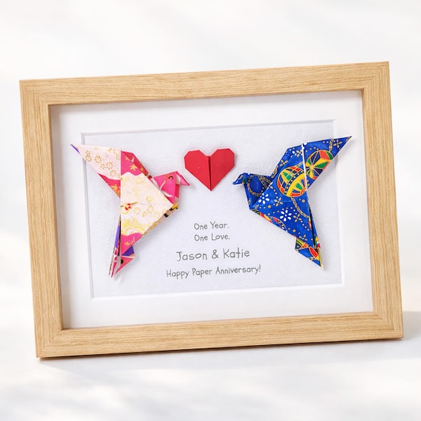 1st anniversary paper gifts for her love birds origami art wedding couple 1 year of marriage personalized husband wife custom 6 x 8 in