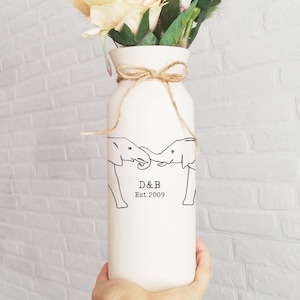 Cadeau 14e anniversaire de mariage ivoire pour lui, sa femme, vase à fleurs, vase personnalisé avec monogramme