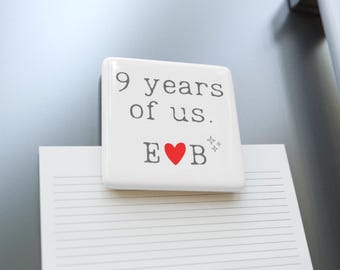 9th anniversary ceramic magnet pottery gifts for her 9 year nine ninth wedding gift for wife husband him couple custom personalized 2 x 2"