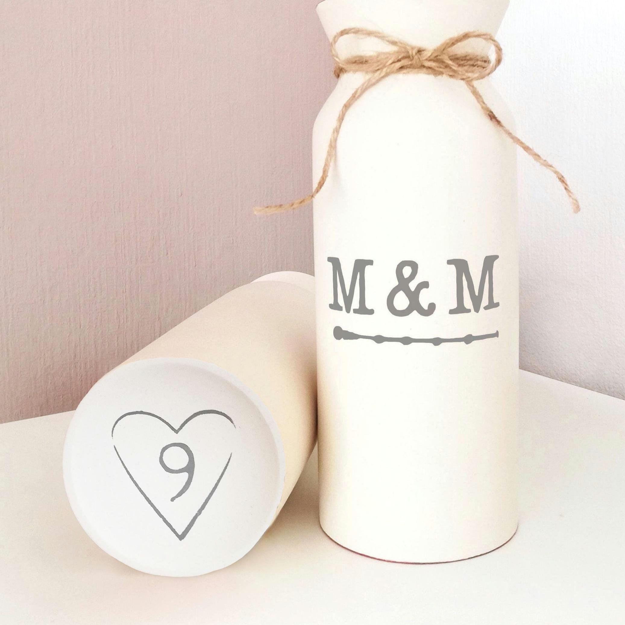 Blumenvase 9. Jahrestag für sie Geschenk Frau Keramik Hochzeit 9 Jahre Ehemann neunte neun Geschenke ihn Mann Vase Keramik persönliche Initialen personalisieren Monogramme