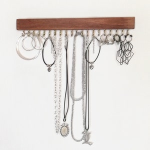 Wall necklace holder jewlery organizer, Jewelry hanging necklace jewelry shelf with hooks, wooden earring ring display, jewlery. organizer image 3