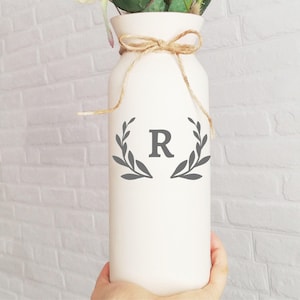 Letter Pottery vase, Anniversary gift, wedding gift, gift for bridal shower host, monogram ivory white vase, gifts for mom personalized