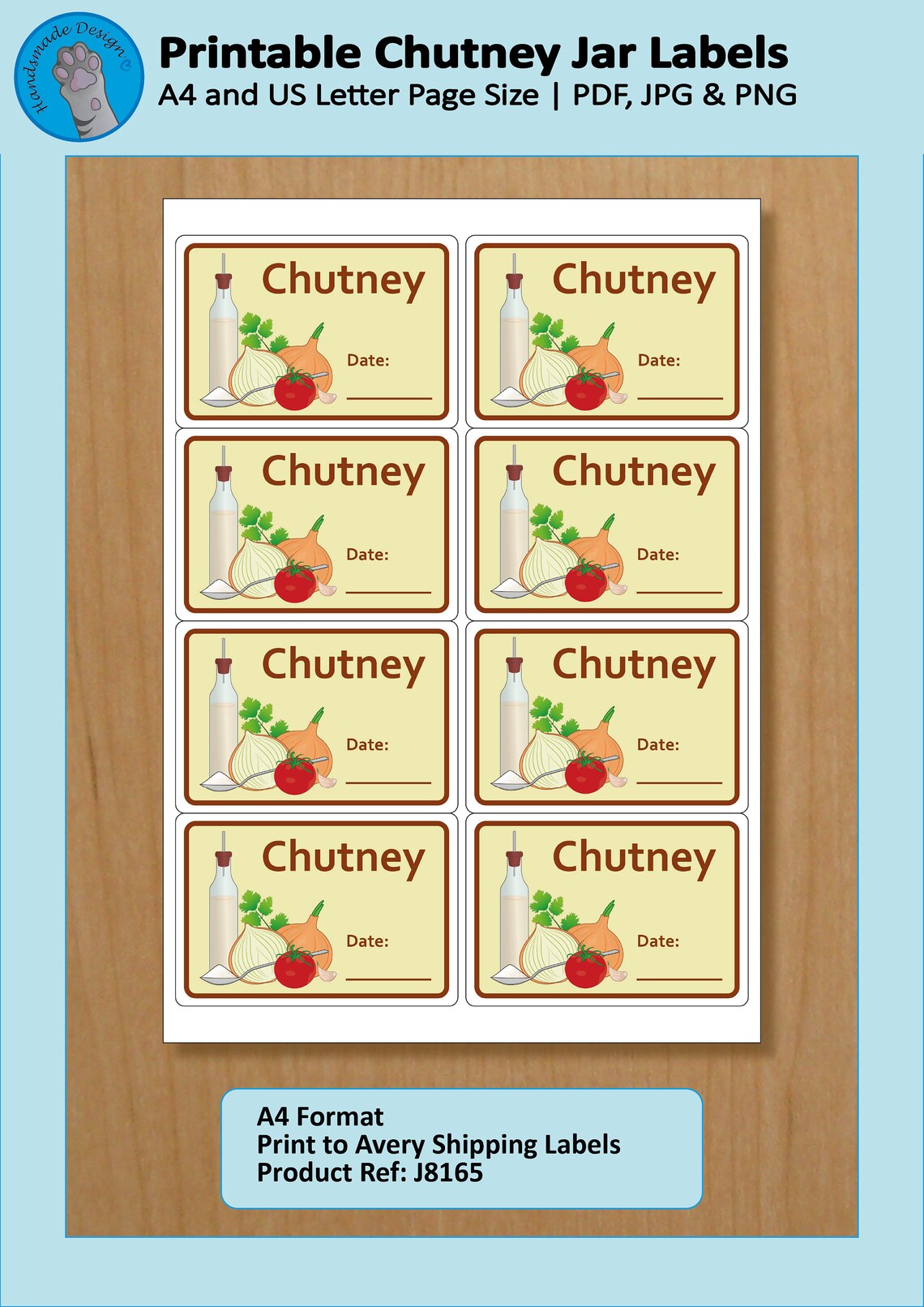 Printable Chutney Jar Labels Pantry Stickers A4 US Letter Etsy Printable Chutney Jar Labels Pantry Stickers A4 US Letter Etsy