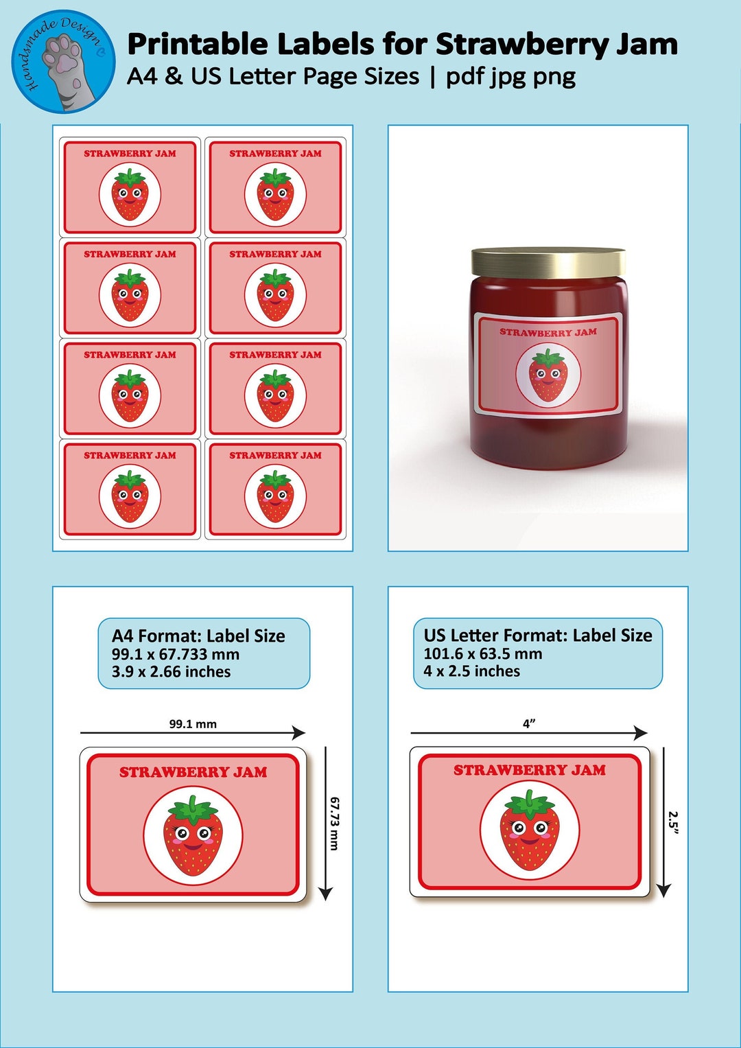 Strawberry Jam Labels Printable Jam Jar Labels Instant - Etsy UK