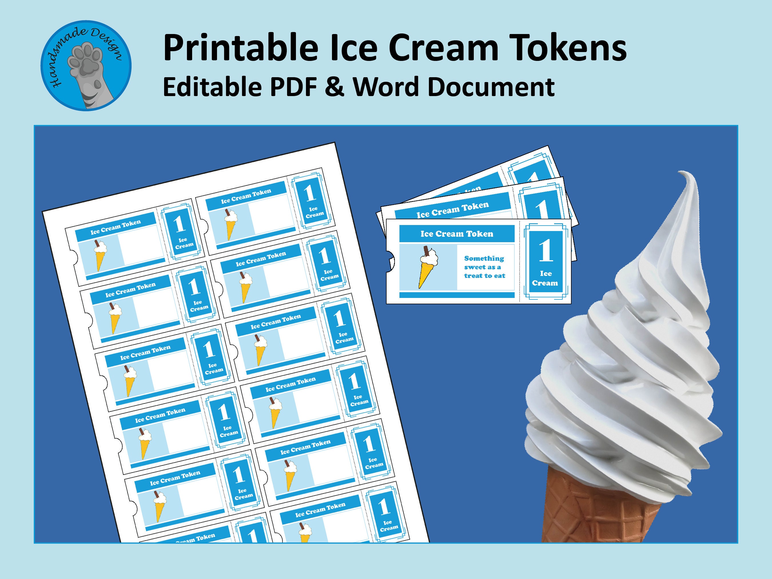 Printable Ice Cream Tokens Gelato Coupons Wedding Favors Etsy UK