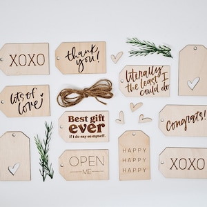 5er Set Gravur Birke Geschenkanhänger | Holz & Zwirn Geschenkanhänger