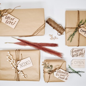 Set van 10 gegraveerde berken cadeaulabels | Hout & Touw Gift Tags