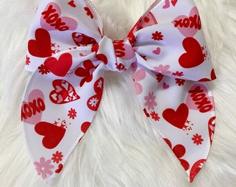 Red & Pink XOXO Hearts Sailor Bow // Hair Clip or Nylon Band // Valentines Day Bow