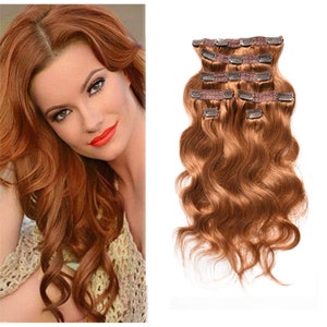 Copper Red Hair Extensions Body Wave Human Hair Clip ins 120 Gram Hair Weight 7 Pieces 16 Clips-Accept Private Customization image 1