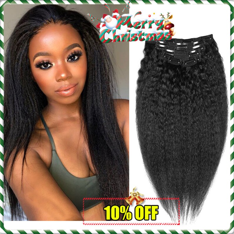 Clip in Yaki Straight Human Hair Extensions 16 Inches to 20 Etsy