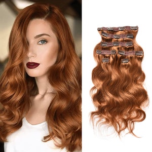 Copper Red Hair Extensions Body Wave Human Hair Clip ins 120 Gram Hair Weight 7 Pieces 16 Clips-Accept Private Customization image 2