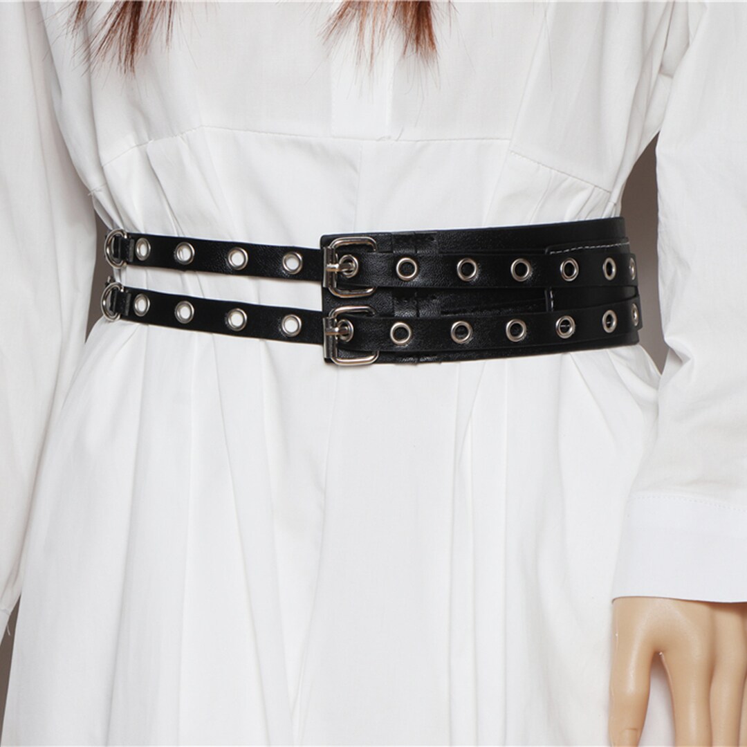 Grommet Belt Leather Skinny Plus Size Waist Belts for Women Punk Rock