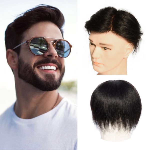 No trimming Toupee Hand Tied Human Hair Extension Clip in Hairpieces Topper Top Hair Piece for Men with Hair Loss Natural Black