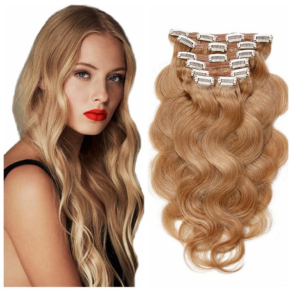Honey Blonde Body Wave Human Hair Extensions Clip ins 16 26 120g