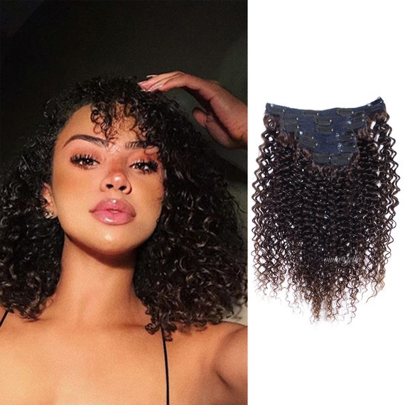 Clip in Brown Jerry Curly Human Hair Extensions 16 Inches to 26