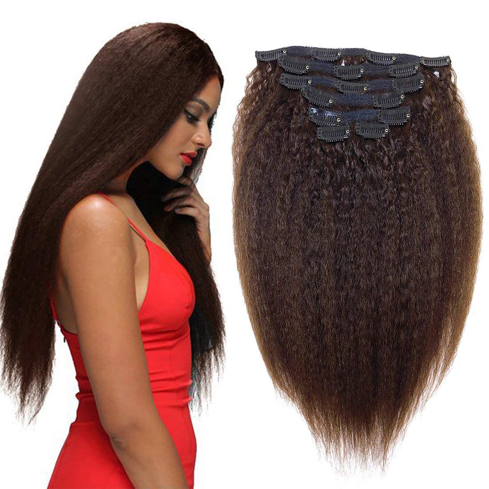 Clip in Coarse Yaki Hair Extention Human Hair 120g 18 Etsy