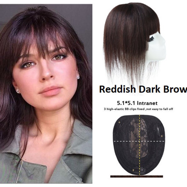 Clip-on Human Hair Toupee Hairpiece w/bangs for Women 8"12" Long Straight Machine-made Silk Base Closure Replacement Hair Extention