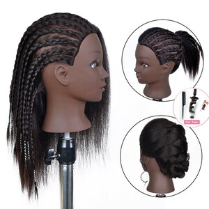 Long Hair Training Head Model Hairdressing Clamp Stand Dummy Practice Mannequin Doll Hair Hair Braiding Practice Head Real Hair Mannequin Heads