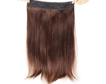 Natural Straight 18"-24" Hidden Invisible Crown Flip on Human Hair Extension One Piece Secret Miracle Wire in Hair Translucent