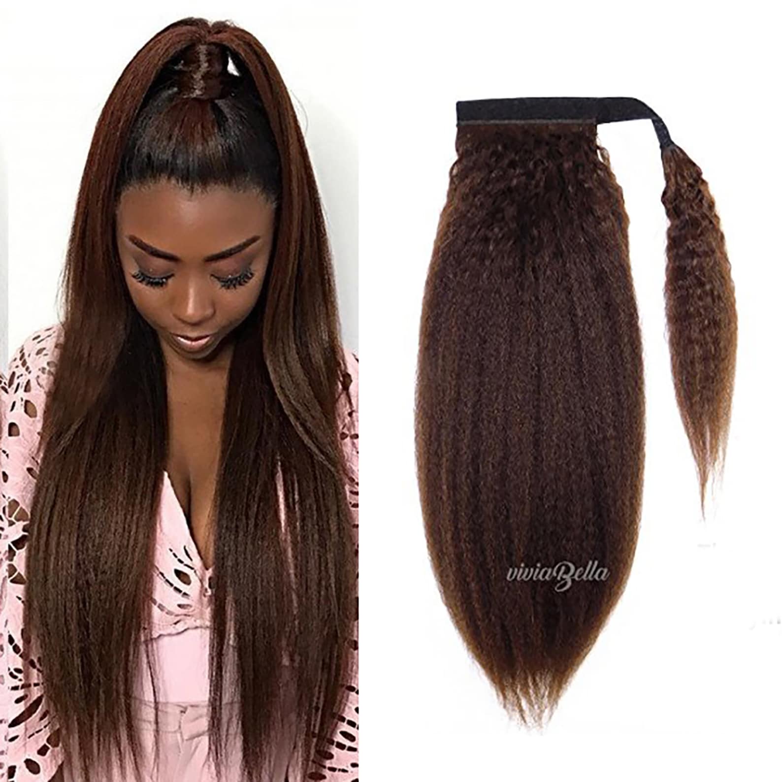 Yaki Straight Ponytail Human Hair Extensions Kinky Straight Etsy