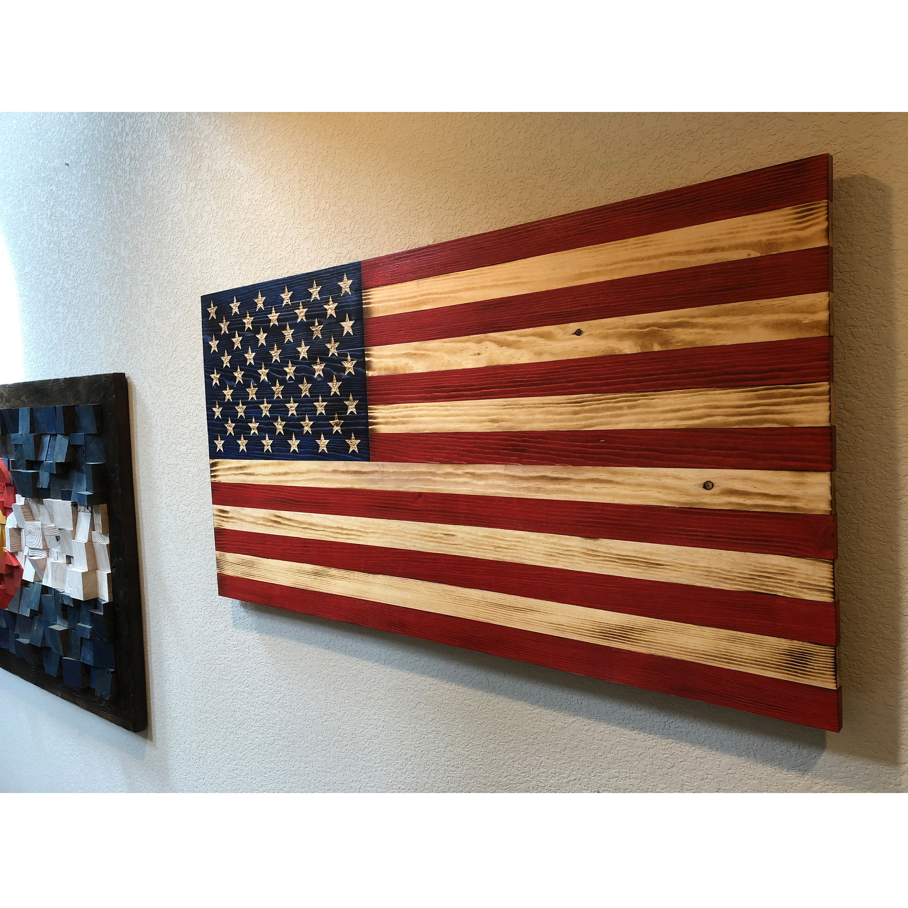 Handcarved Wood American Flag Wall Art Décor Rustic Handmade Etsy