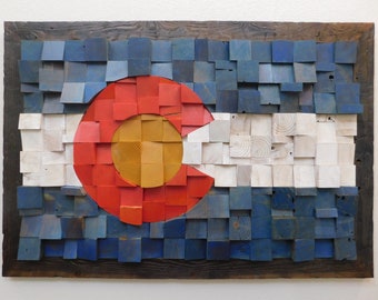 Colorado Flag Wood Mosaic, Wall Art