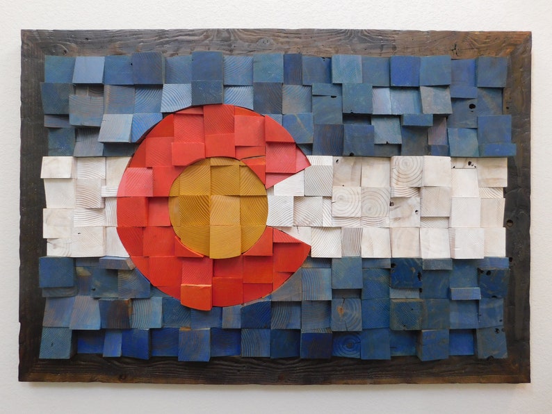 Colorado Flag Wood Mosaic Wall Art Etsy