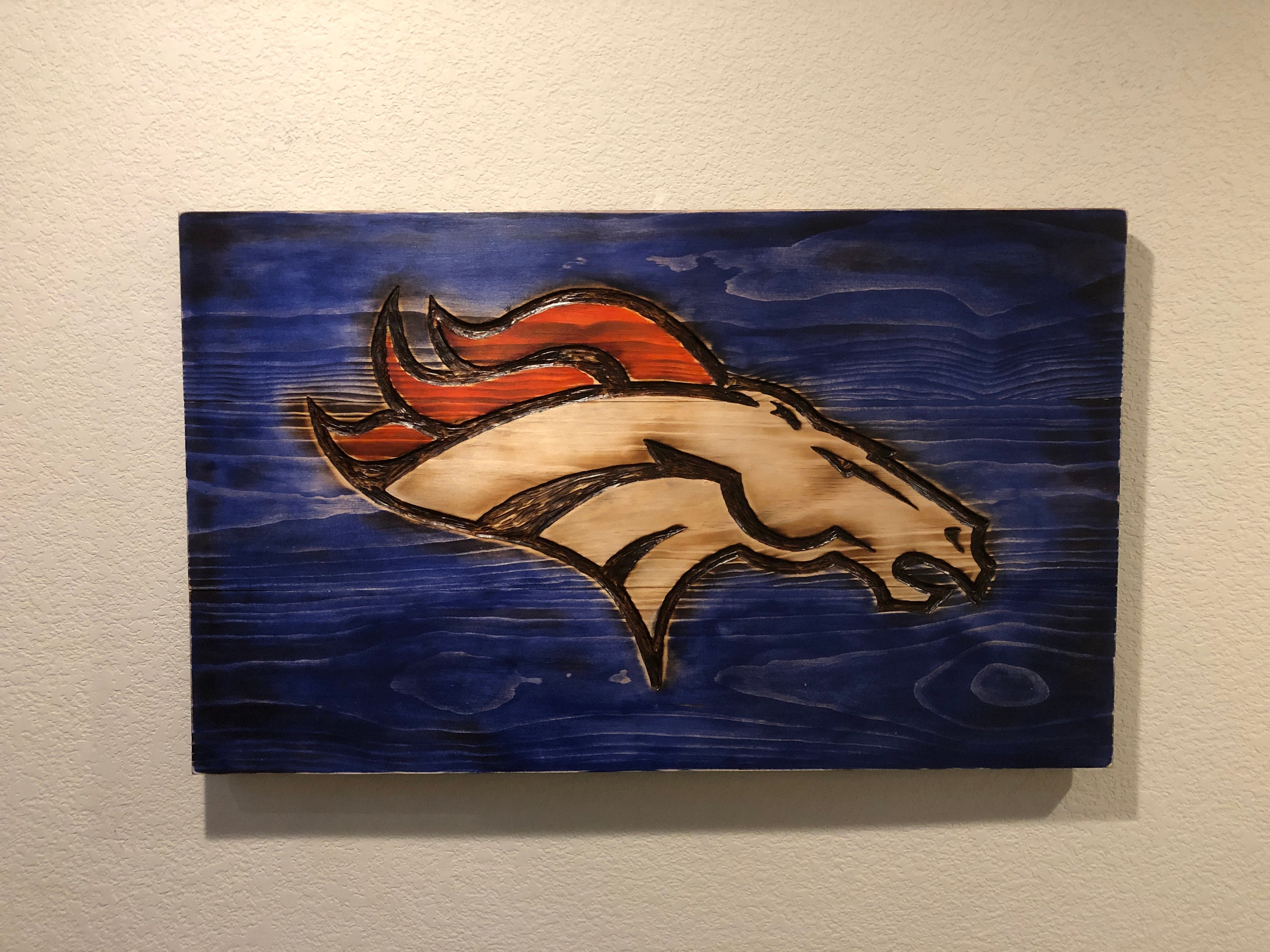 Handcarved Denver Broncos Wood Sign Wall Art Décor Rustic Etsy Ireland