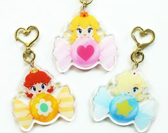 Princess Peach Daisy Rosalina Candy Acrylic Keychains (Double-Sided)