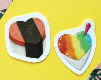 Hawaii Heart Musubi & Shave Ice Vinyl Stickers