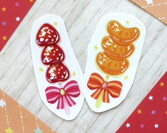 Tanghulu Fruit Strawberry & Tangerine Stick Vinyl Stickers