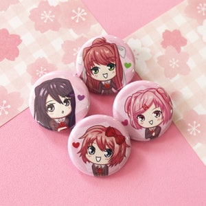 Doki Doki Literature Club DDLC 1.25&quot; Inch Button Set of 4 Characters