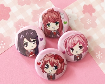 Doki Doki Literature Club DDLC 1.25" Inch Button Set of 4 Characters