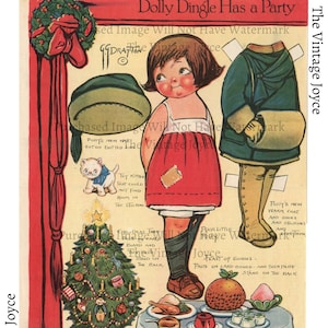 Vintage Christmas Dolly Dingle Paper Doll Dress Up Printable, Old Fashioned Children&#39;s Toys, Early Century Ephemera, Scrapbooking, Journal