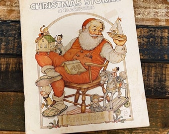 Christmas Stories and Activities for Children, Vintage Christmas Book, Nostalgic Holiday Gift, Kids Xmas Activity Paperback, Santa Claus