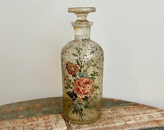 Antique T.C.W. USA Apothecary Bottle With Rose Design, Vintage