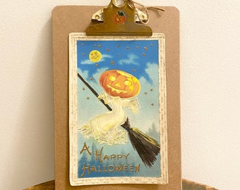 Vintage Halloween Print op Klembord, Halloween Decor, Klembord Art, Klembord Decoratie, Vintage Halloween Groet, Antieke Halloween