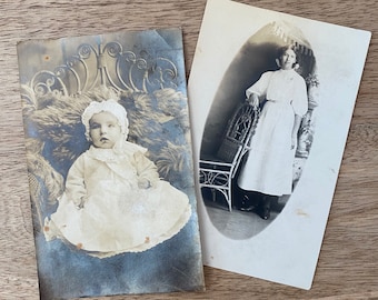 Set of 2 Vintage Photograph Post Cards, Early 1900's, Turn of the Century, Ephemera, Antique Photos