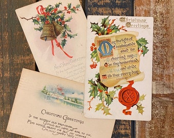 Set of 3 Vintage Christmas Postcards for Junk Journal, Antique Post card, Vintage Christmas Decor, Old World Charm, Antique Scrapbooking