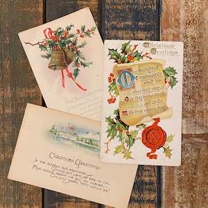 Set van 3 Vintage kerst ansichtkaarten voor Junk Journal, antieke postkaart, Vintage Kerst Decor, Oude Wereld Charme, Antieke Scrapbooking