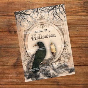 Vintage Style Halloween Digital Images to Print, Spooky Crow Raven, Antique Halloween Decor, Halloween Printable, Raven Printable