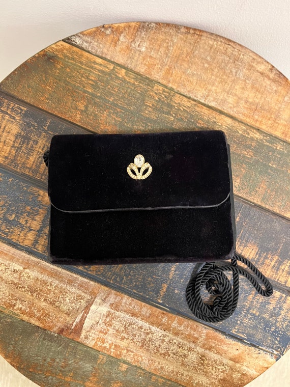 Vintage Monet Evening Bag, Black Velvet Formal Pu… - image 1