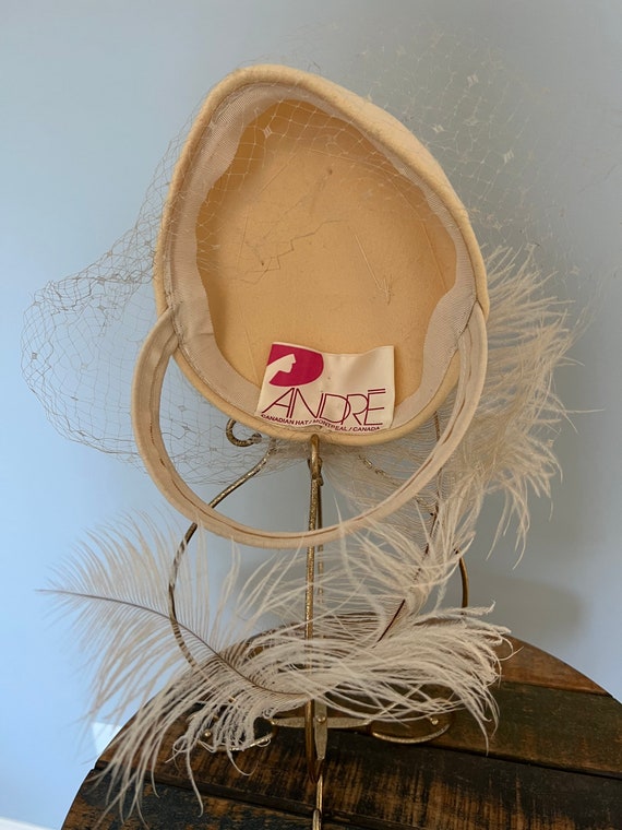 Vintage Andre Canadian Hat, Cream Half Hat with F… - image 3