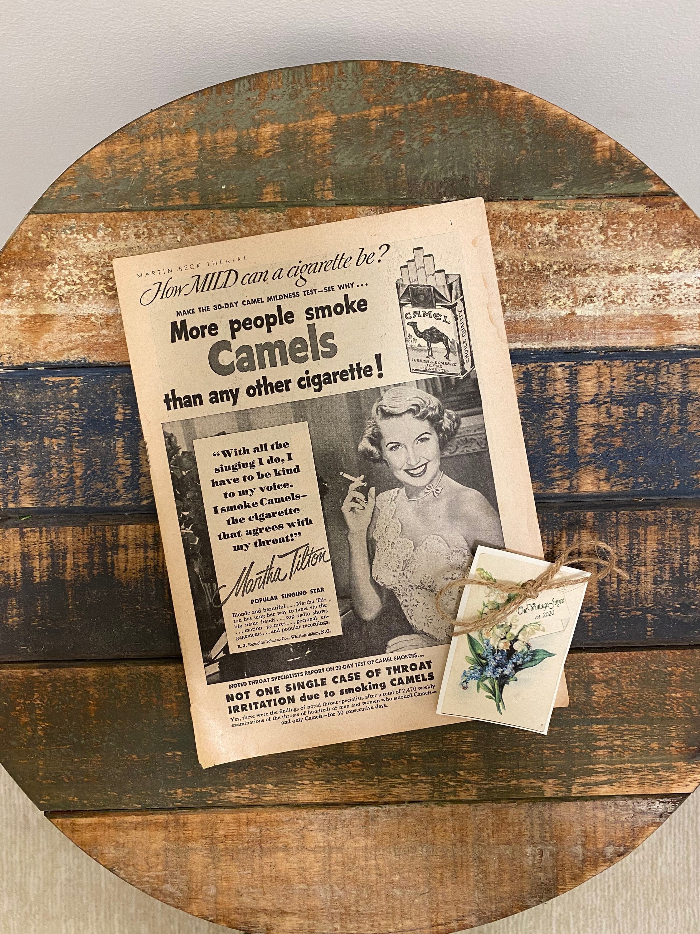 cigarettes in the theatre Vintage 1950's Martin Beck Theatre Ad Booklet, Vintage Camel Cigarette Ad,  Lucky Stripe Ad, Bergdorf Goodman Ad, Dewar's White Label Ad