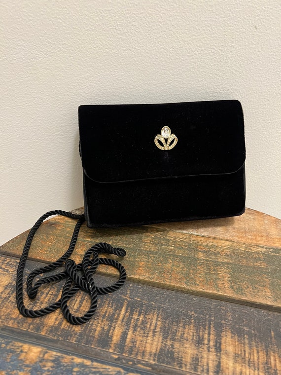 Vintage Monet Evening Bag, Black Velvet Formal Pu… - image 5