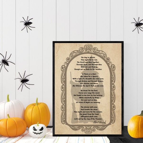 The Hag Halloween Poem, Vintage Witch Decor, Robert Herrick Poetry, 1600's All Hallows Eve Digital Download, Salem Witch Trials Printable