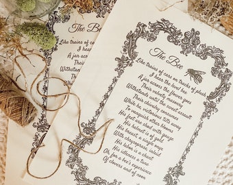 Vintage Bee Poem Print Digital Download, Farmhouse Style, Antique Decor, Rustic Country Cottage Home, Bumble Bee Theme, Beekeeper Poetry