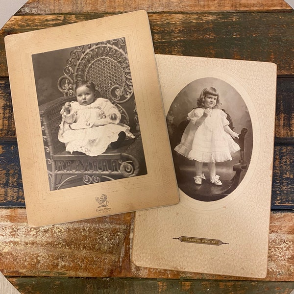 Set of 2 Beautiful Professional Victorian Vintage Baby / Child Photographs, Cabinet Cards, Ephemera, Infant Photography, Antique Photos